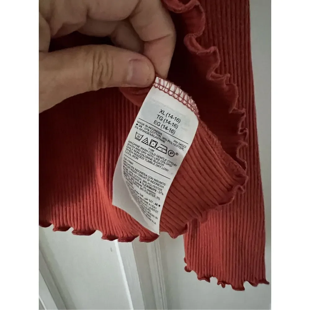 Old Navy orange ribbed scoop neck button down long sleeve top XL 14-16